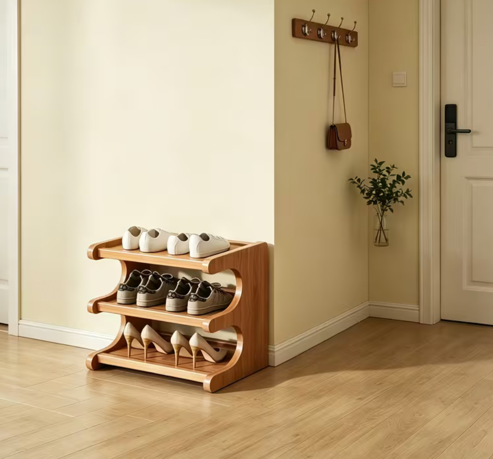Compact Wooden Shoe Rack for Small Spaces