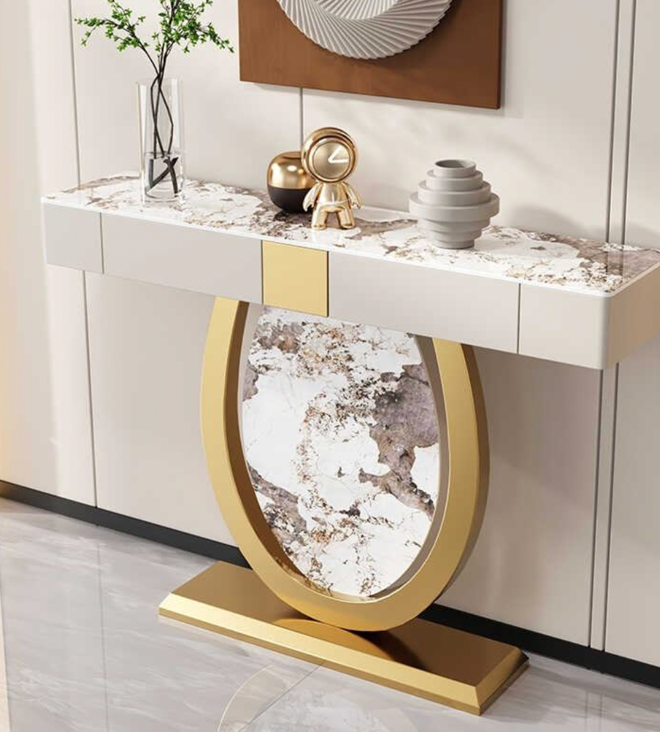 Modern Semi-Circle Metal Console Table with Drawer