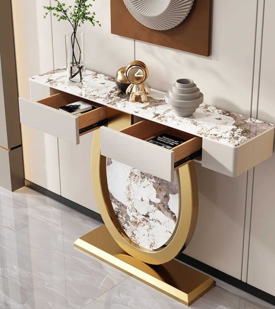 Modern Semi-Circle Metal Console Table with Drawer